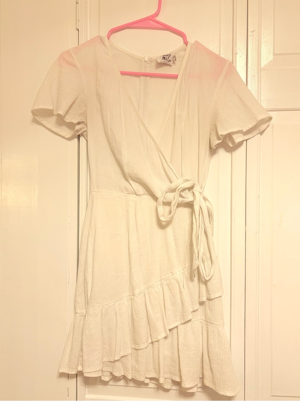 Princess Polly Cream Wrap Ruffle Mini Dress